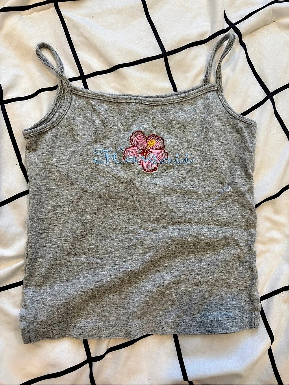 Grey top with Pink hibiscus flower